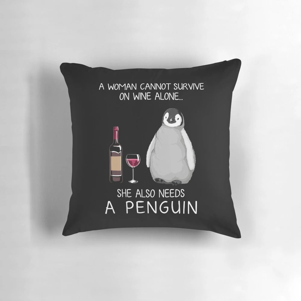 Soft, plush pillow featuring a cute penguin design and wine glass
