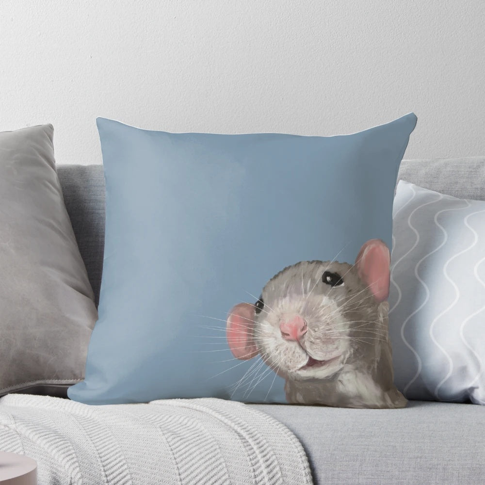 Cute Rat Decorative Pillow - Adorable Pet Rat Portrait
