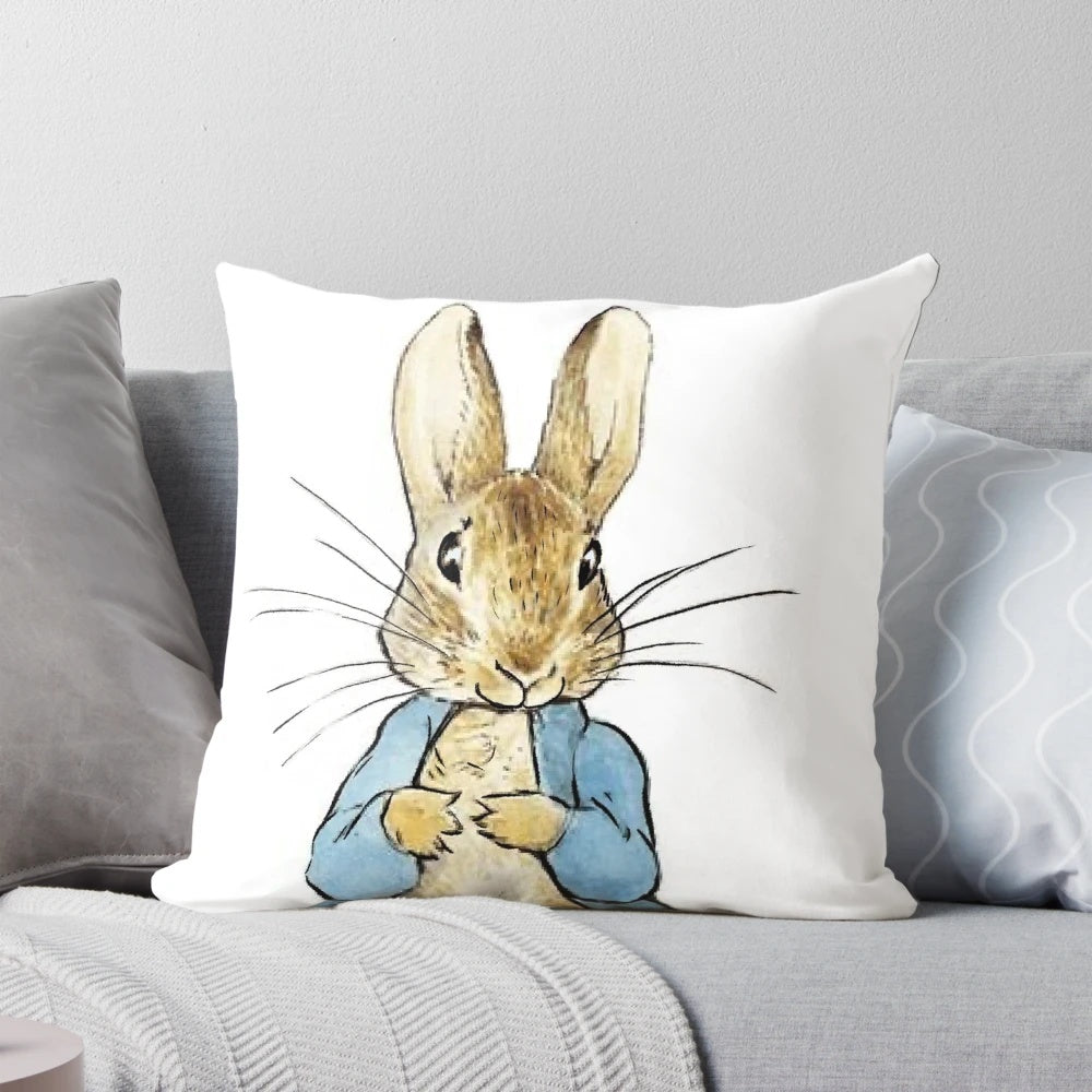 Soft, plush Peter Rabbit pillow by Beatrix Potter, perfect for kids' rooms and nursery decor
