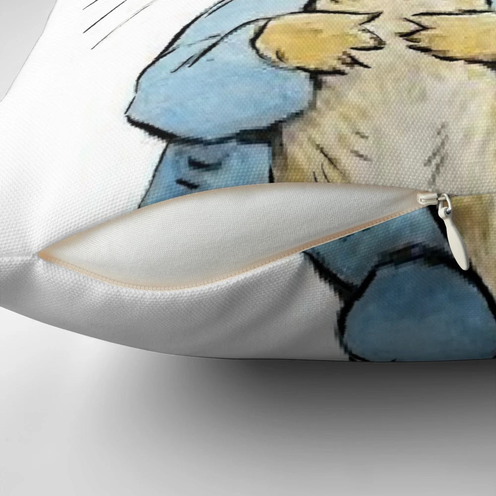 Soft, plush Peter Rabbit pillow by Beatrix Potter, perfect for kids' rooms and nursery decor