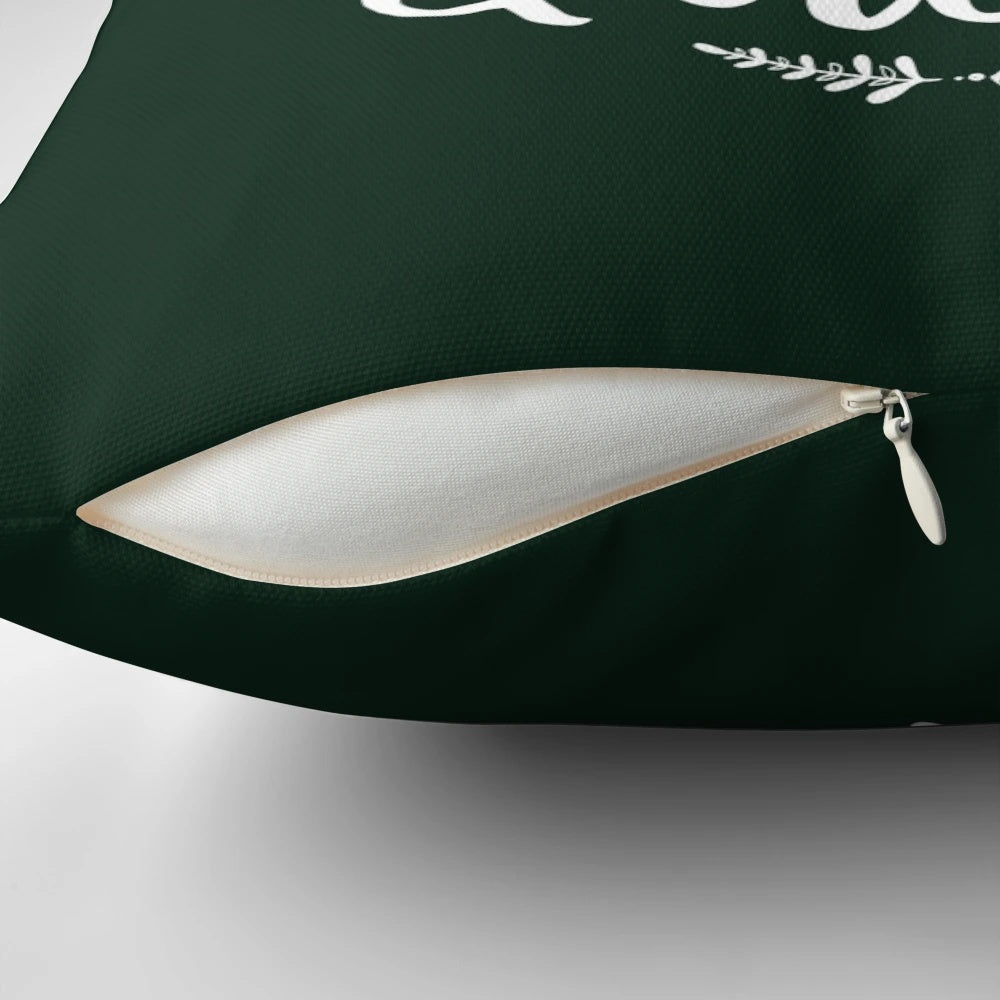 Cute green pickle-shaped pillow with the text "Pickle Queen"