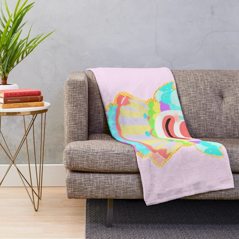 Pietro the sheep villager from Animal Crossing on a plush pastel blanket