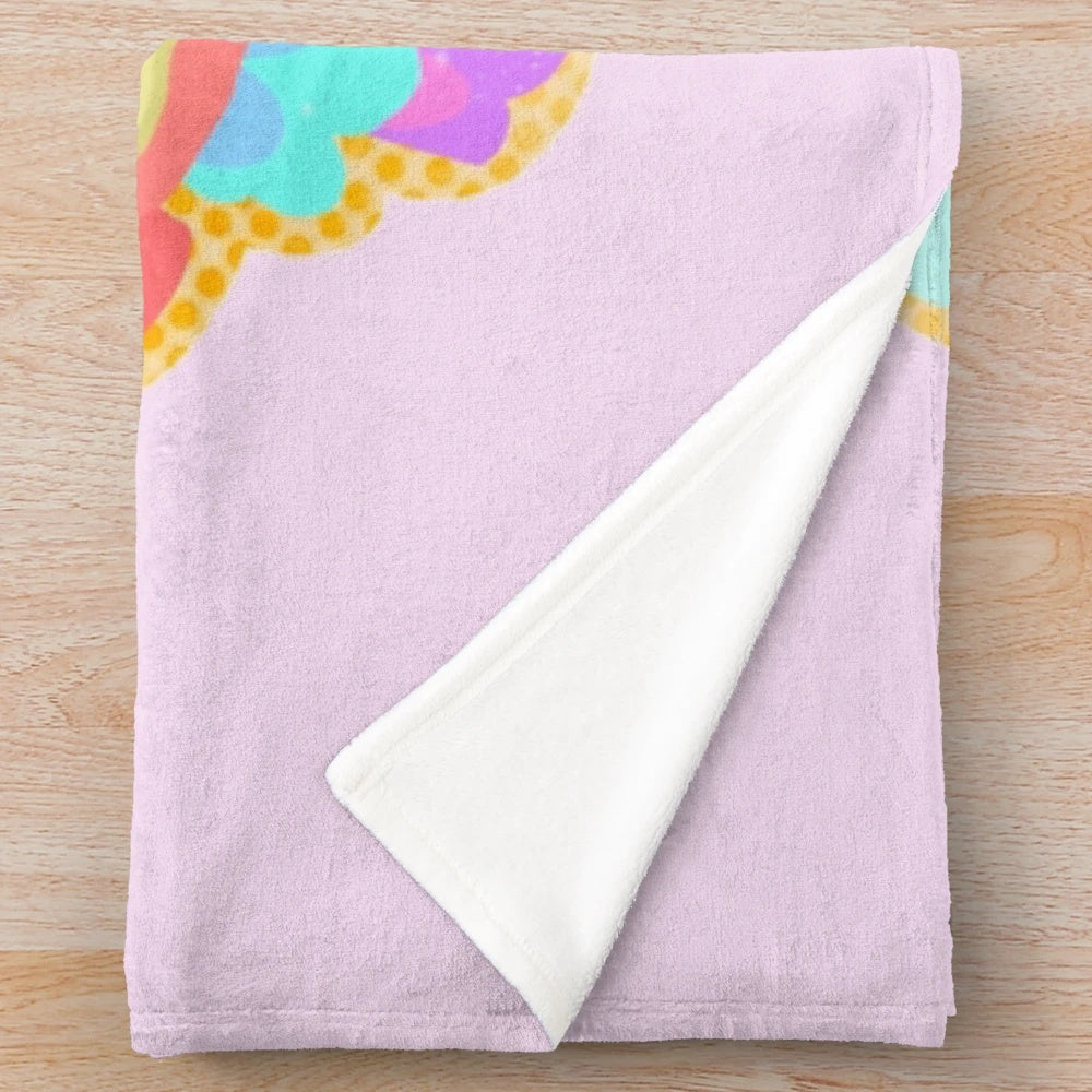 Pietro the sheep villager from Animal Crossing on a plush pastel blanket