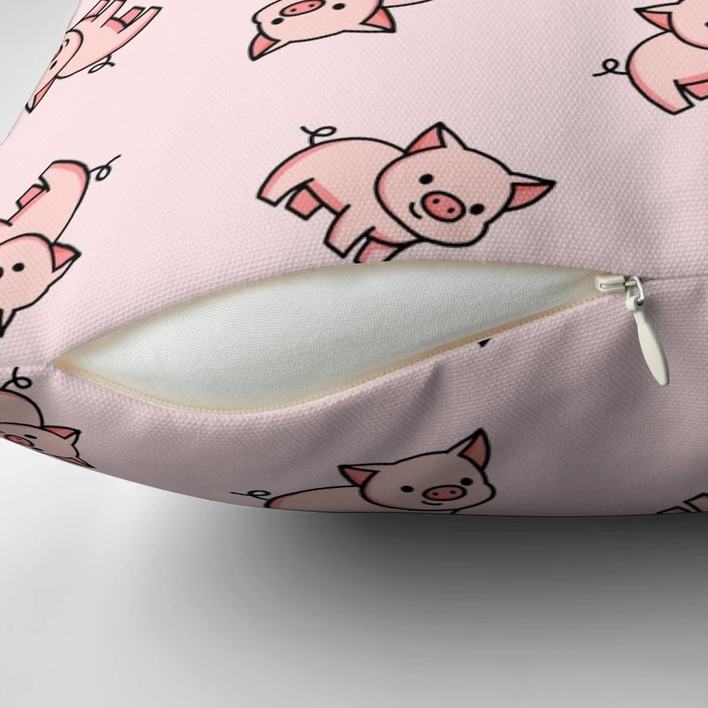Soft, plush pig pillow in a cute, cartoon style with a pink and white design