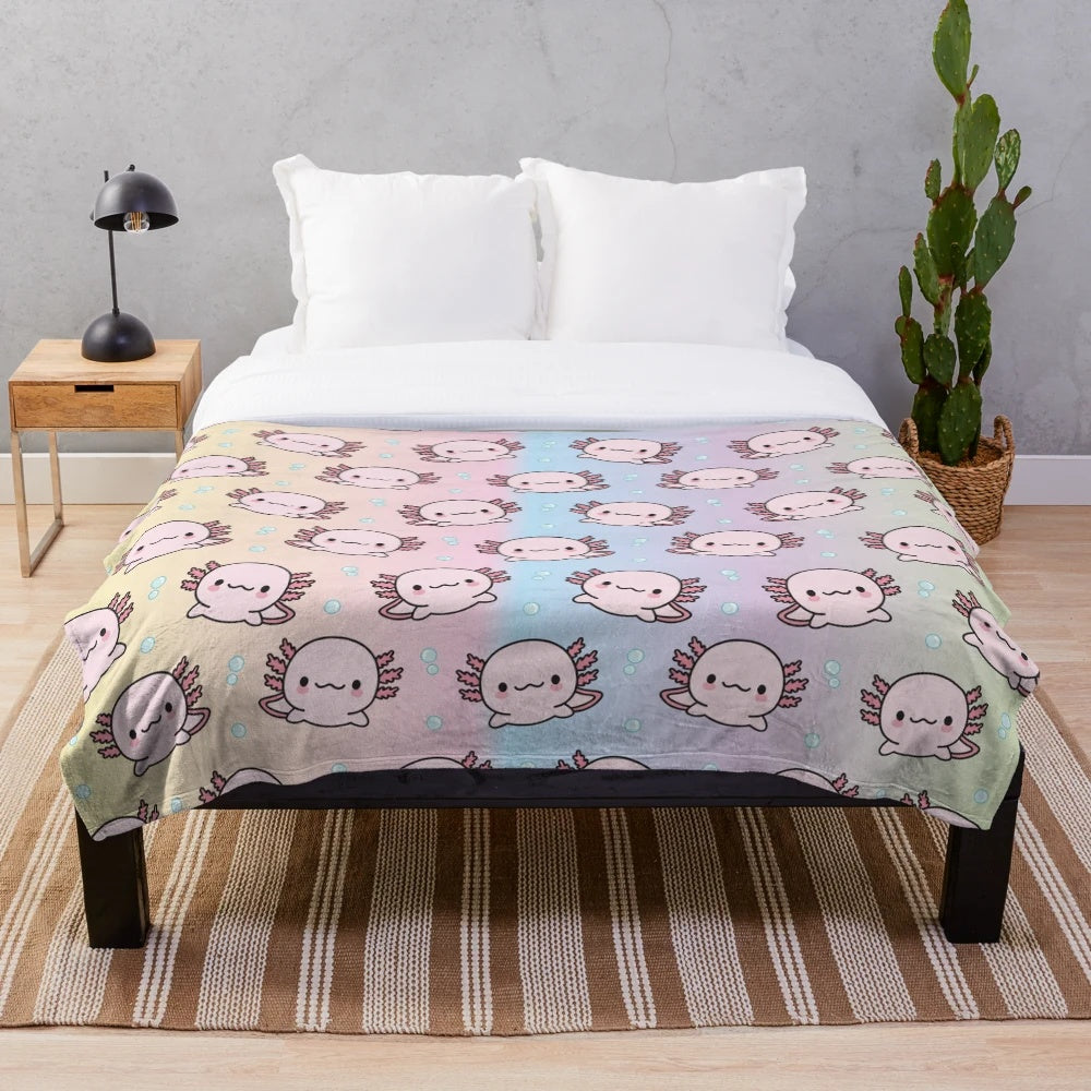 Soft and cuddly pink axolotl plush blanket