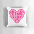 Soft, pink pillow with a sticker design inspired by the Chappell Roan song "Pink Pony Club".