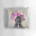 Pit bull puppy wearing a flower crown on a throw pillow