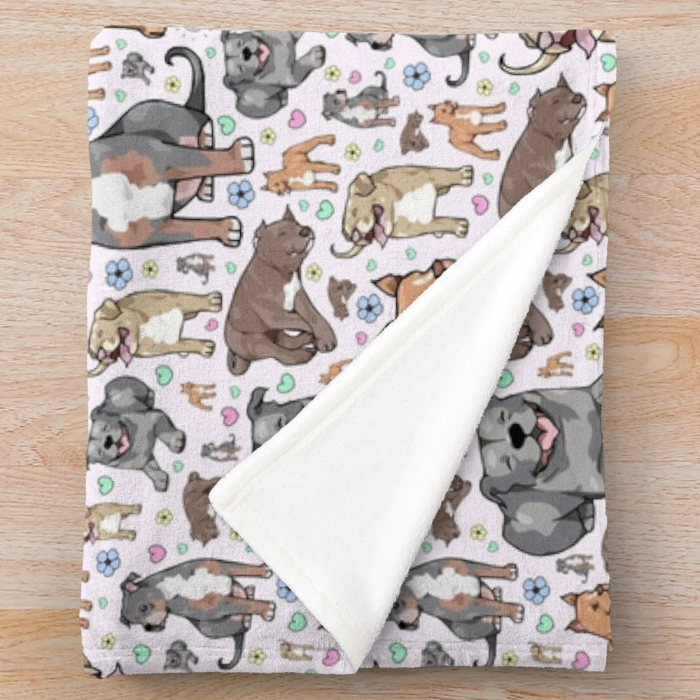 Soft and cozy plush blanket featuring a cute pitbull design
