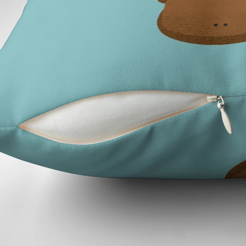 Whimsical platypus-themed decorative pillow with geometric patterns, perfect for a nature-inspired nursery or child's room.