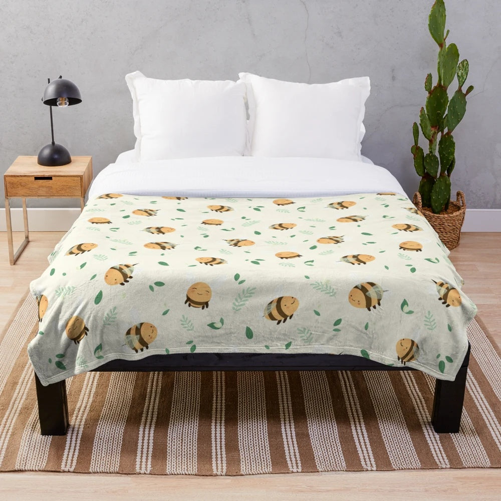 Plush bee blanket with cute cartoon bumblebee design