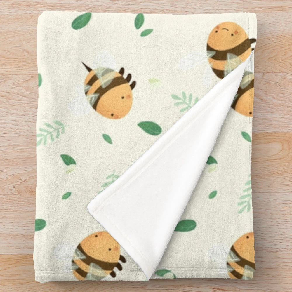 Plush bee blanket with cute cartoon bumblebee design