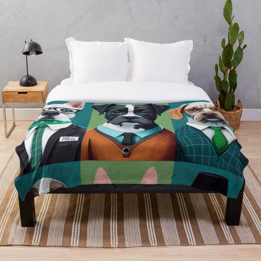 Plush blanket with colorful portraits of professional dogs