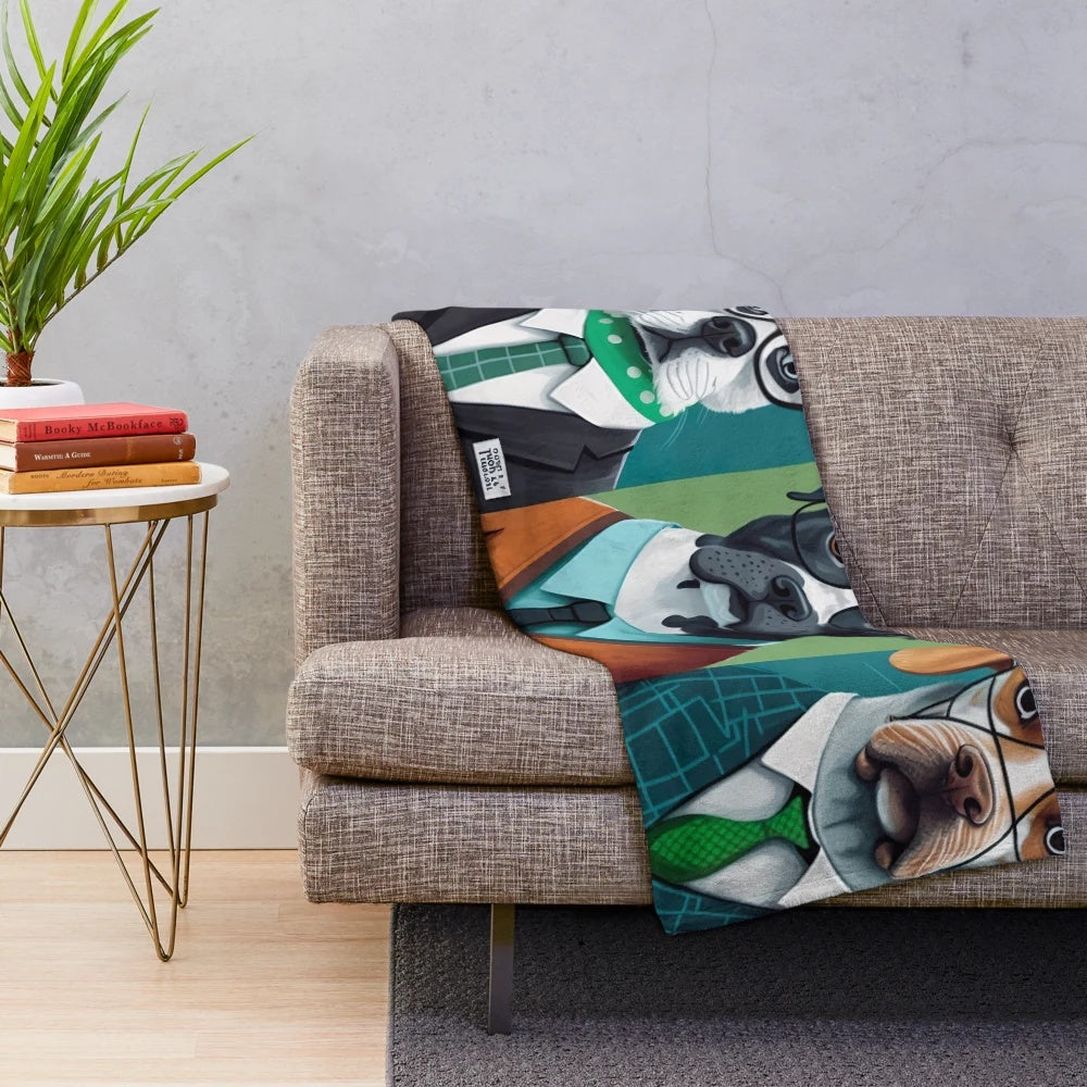 Plush blanket with colorful portraits of professional dogs