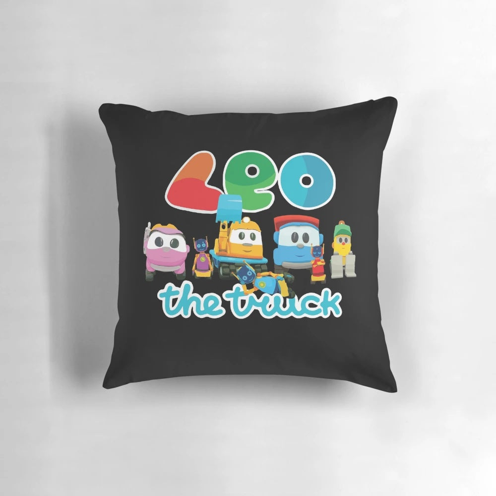 Soft, cuddly plush pillow featuring a cartoon truck character and robot toys