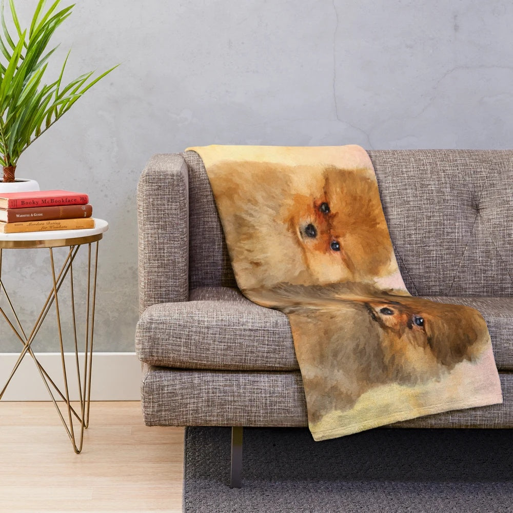 Soft, cozy plush blanket featuring cute pomeranian puppies