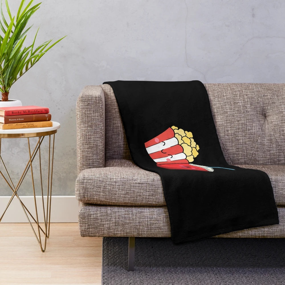 Cute and adorable plush blanket featuring popcorn and soda designs