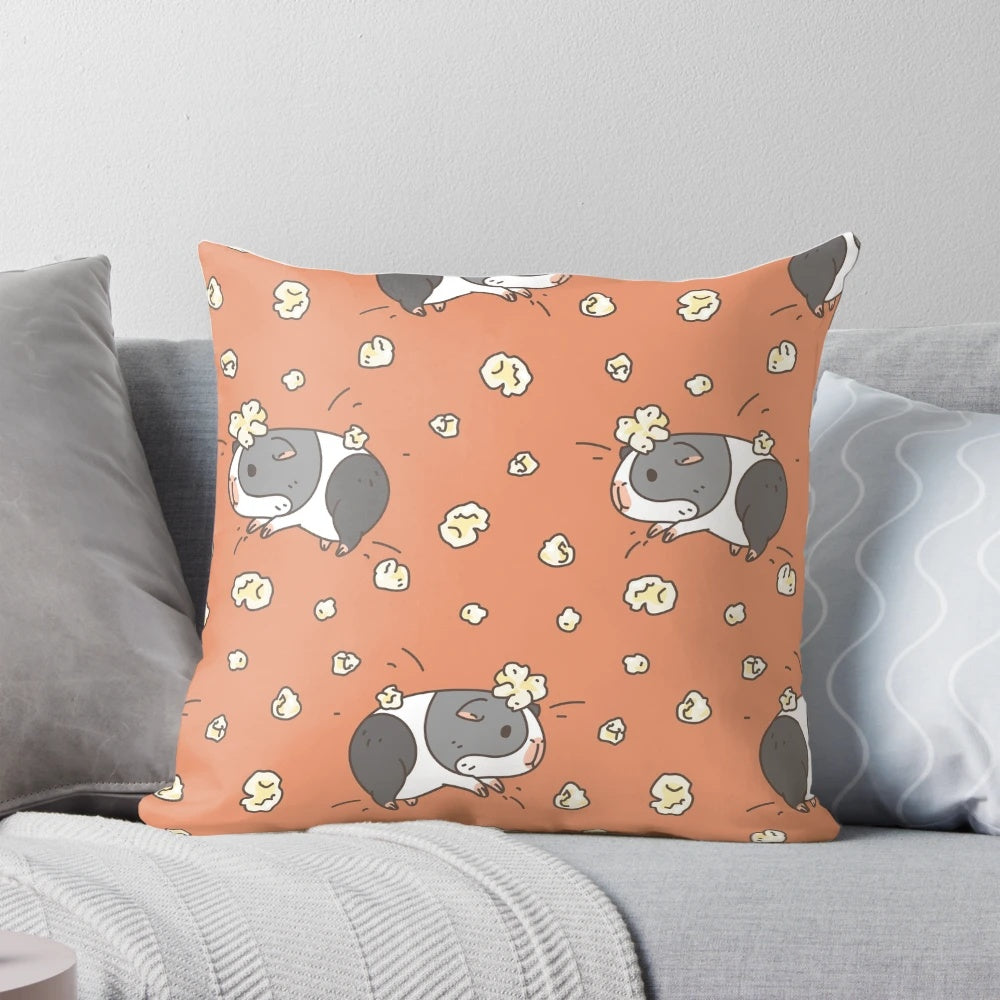 Illustration of a gray and white guinea pig popcorning or jumping in a cute, kawaii style