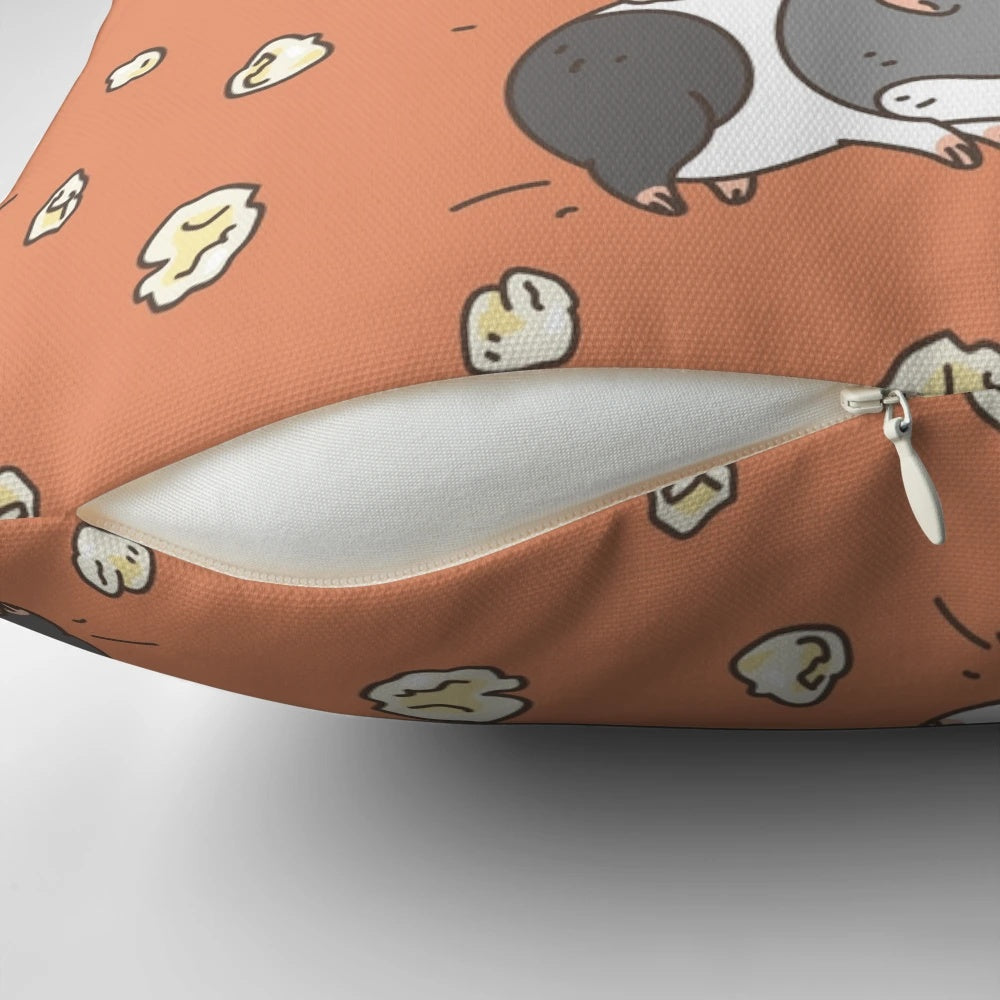 Illustration of a gray and white guinea pig popcorning or jumping in a cute, kawaii style