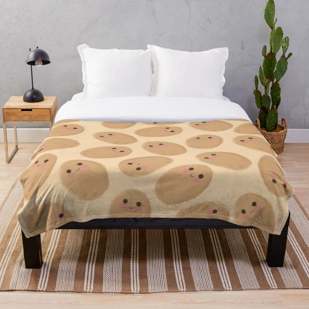 Potato plush blanket with a kawaii potato pattern