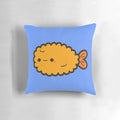 Cute and whimsical throw pillow featuring an illustration of delicious prawn tempura