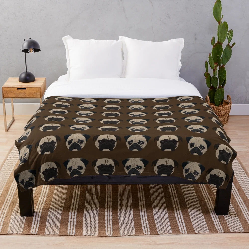 Cozy pug plush blanket with cute pug design
