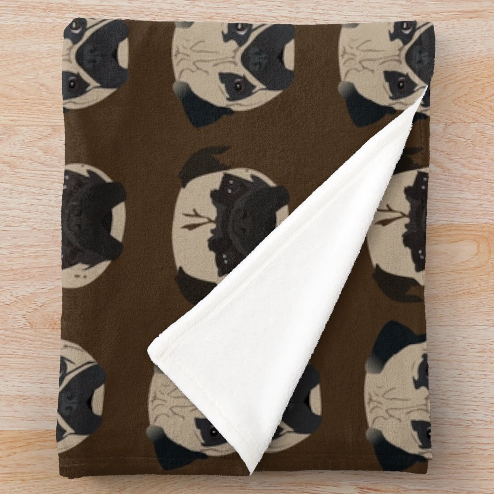 Cozy pug plush blanket with cute pug design