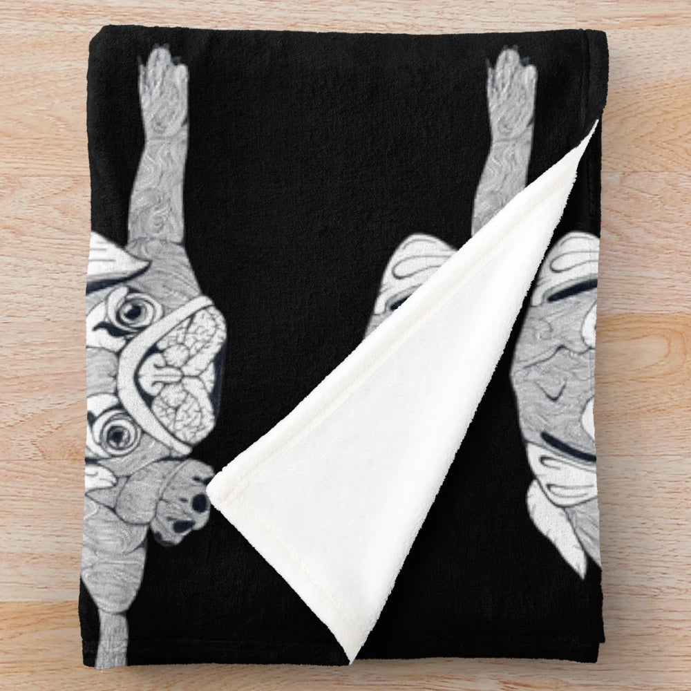 Soft, plush blanket featuring a cute, sleeping pug design