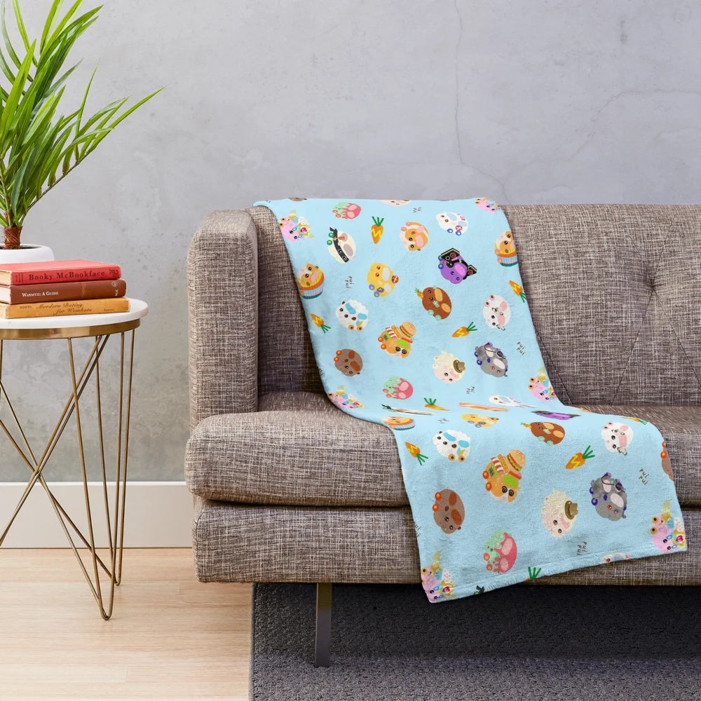 Pui Pui Molcar inspired plush blanket with cute cartoon characters