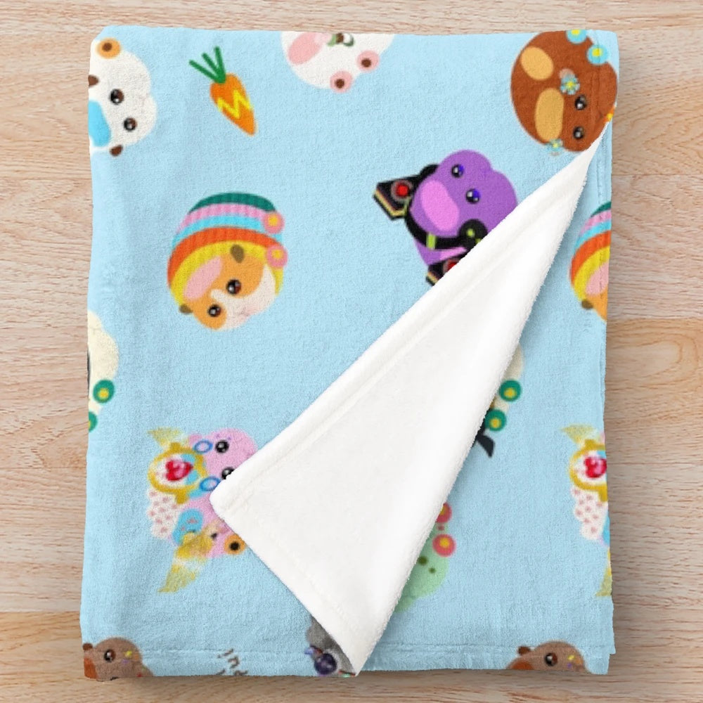 Pui Pui Molcar inspired plush blanket with cute cartoon characters
