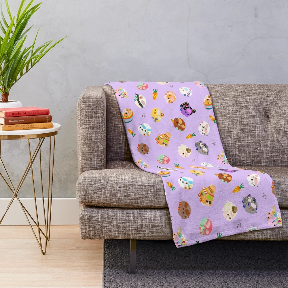 Soft and cozy plush blanket featuring the cute characters from the Pui Pui Molcar anime