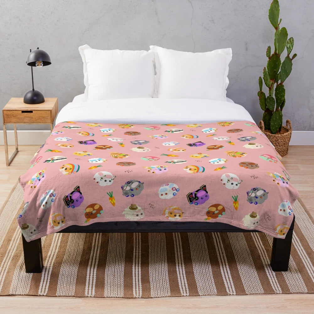Pui Pui Molcar inspired plush blanket with cute cartoon guinea pig characters