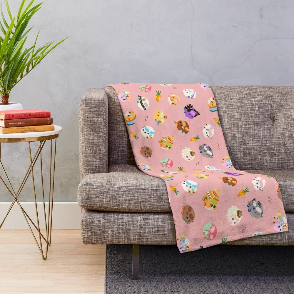 Pui Pui Molcar inspired plush blanket with cute cartoon guinea pig characters
