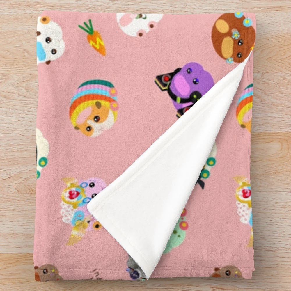 Pui Pui Molcar inspired plush blanket with cute cartoon guinea pig characters