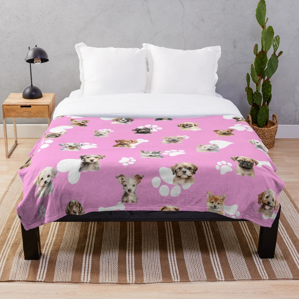 Soft and cuddly plush blanket featuring a collage of cute puppies and kittens