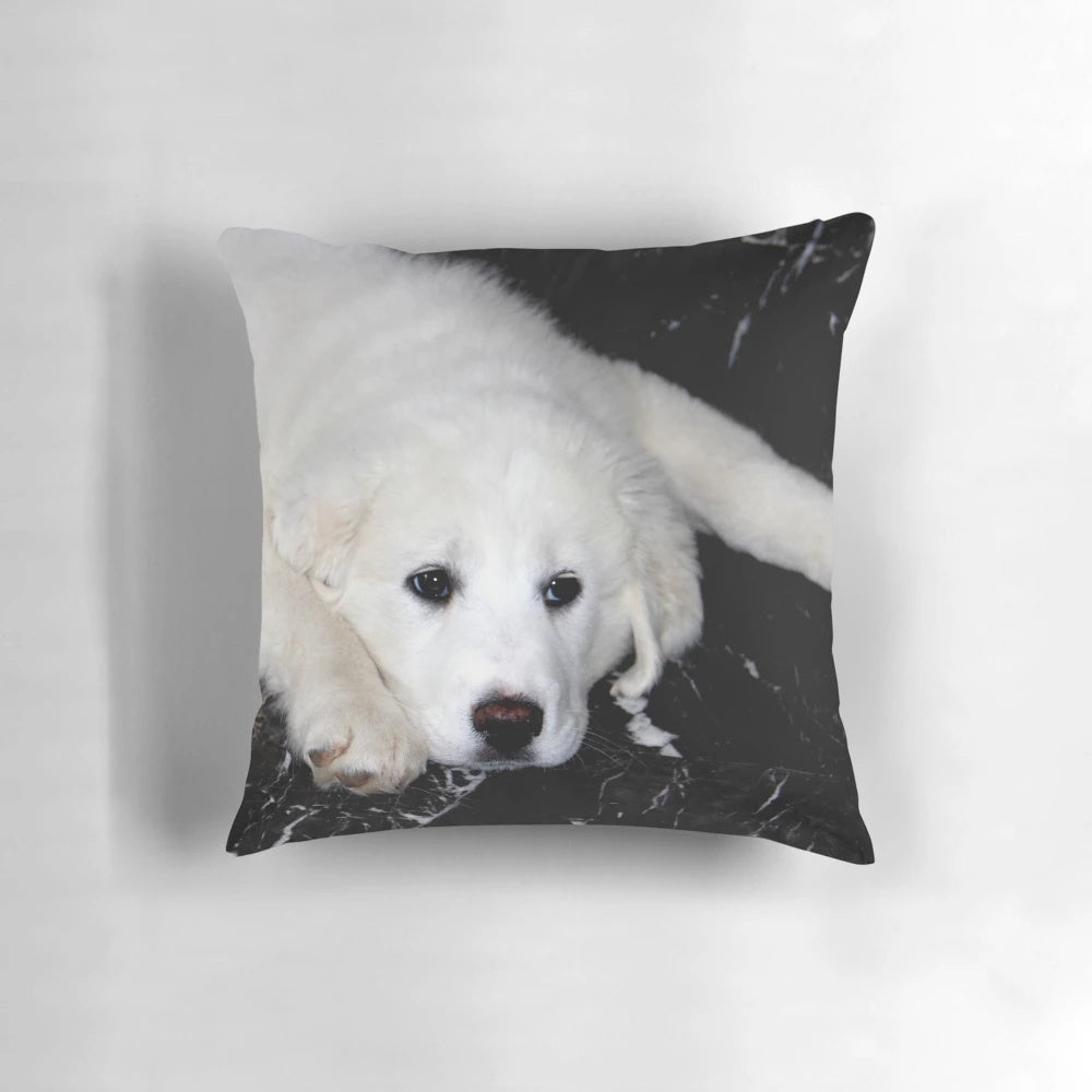 Soft and cuddly Pyrenees mountain dog puppy pillow, a unique and thoughtful Mother's Day gift.