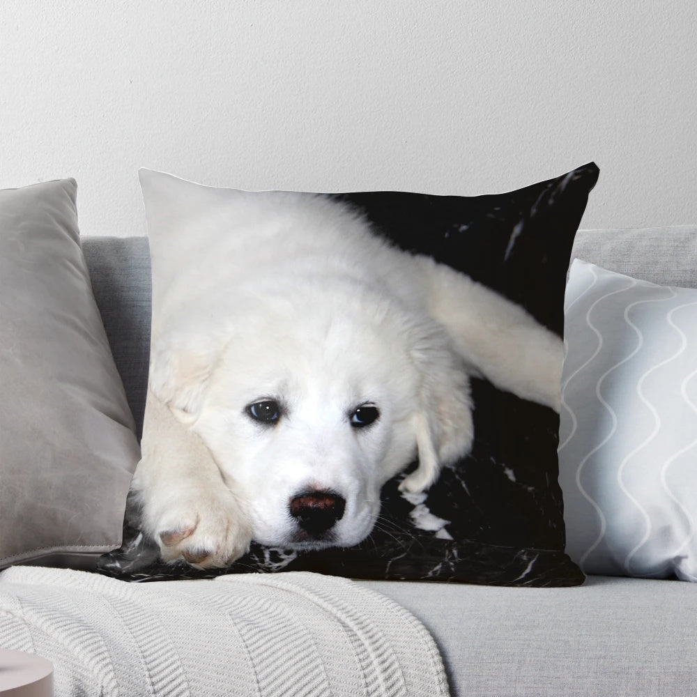 Soft and cuddly Pyrenees mountain dog puppy pillow, a unique and thoughtful Mother's Day gift.