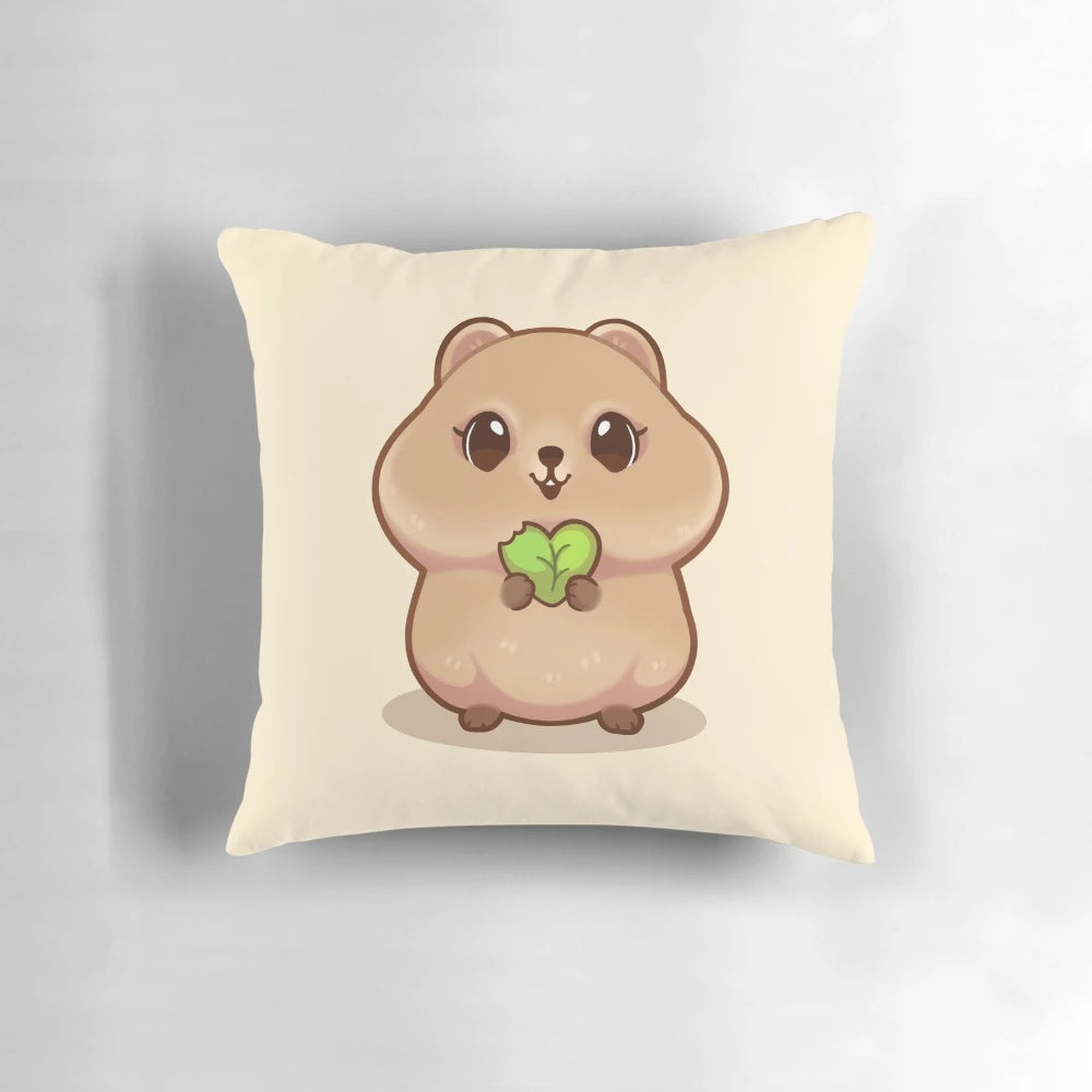 A soft, plush pillow featuring a cute quokka, a beloved Australian marsupial, perfect for animal lovers and home decor.