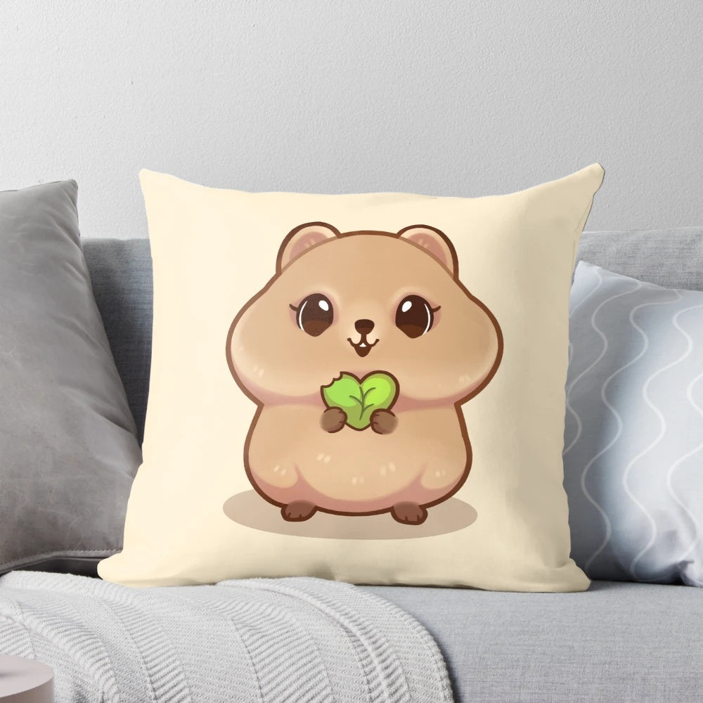 A soft, plush pillow featuring a cute quokka, a beloved Australian marsupial, perfect for animal lovers and home decor.