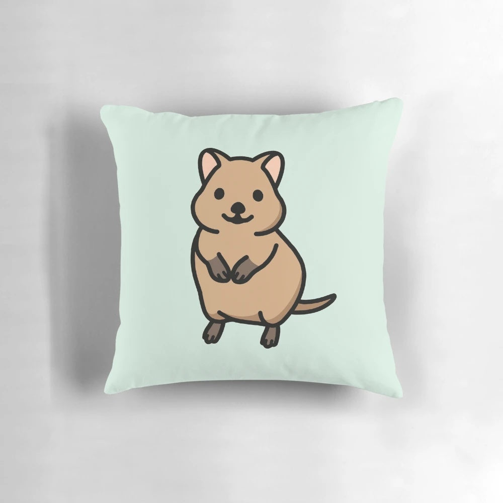 Soft, plush quokka pillow with a happy, chubby cartoon design in pastel colors