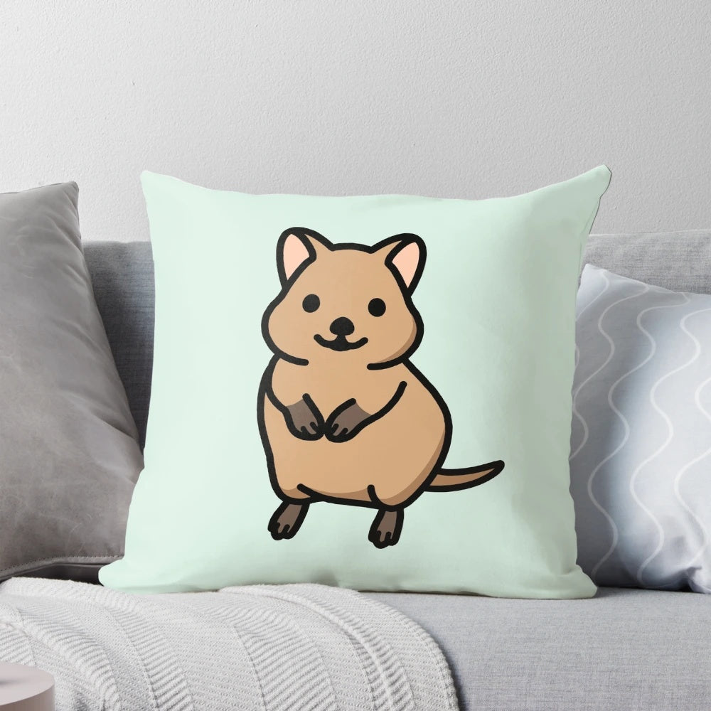 Soft, plush quokka pillow with a happy, chubby cartoon design in pastel colors