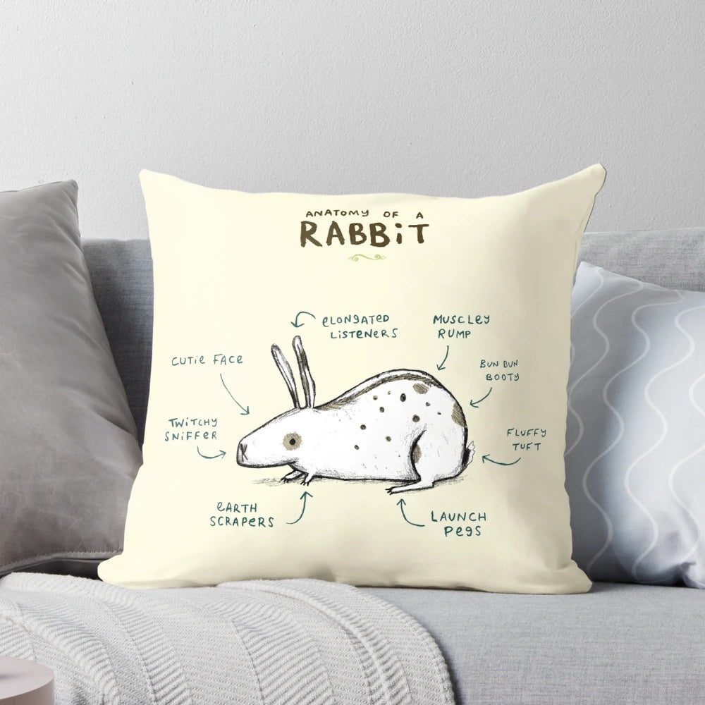 Plush rabbit-shaped pillow with anatomical design