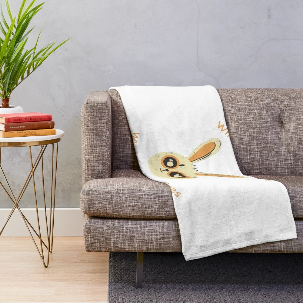 Soft and cozy plush blanket featuring a cute and funny cartoon rabbit design