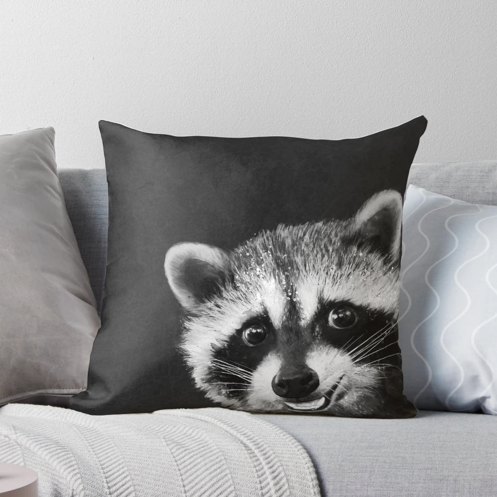 Cute and cuddly raccoon graphic printed on a soft and cozy throw pillow