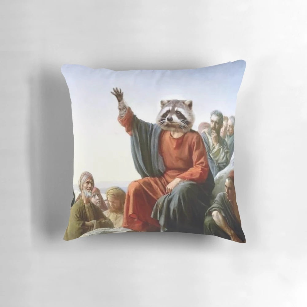 Soft, plush raccoon-shaped pillow for cozy home decor