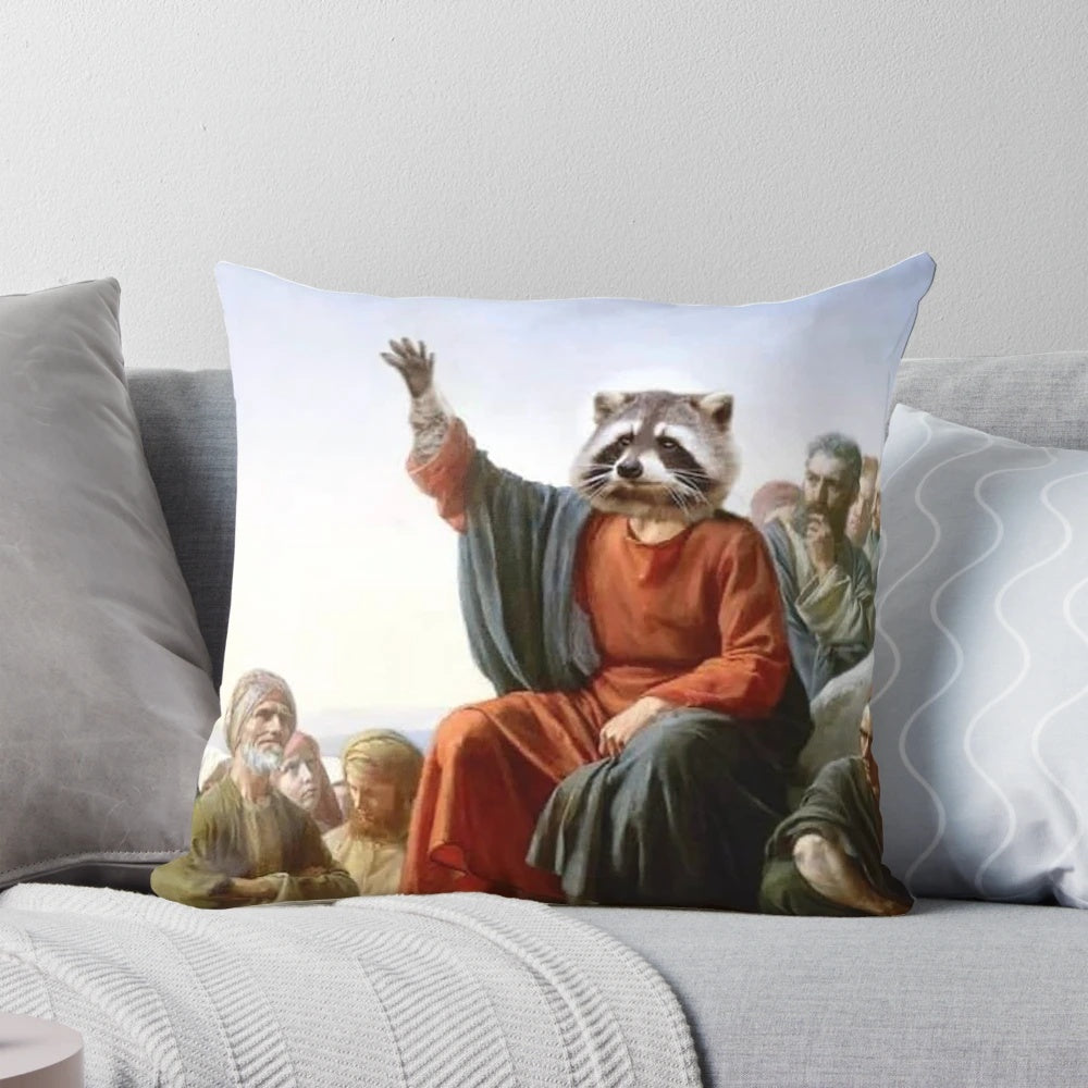 Soft, plush raccoon-shaped pillow for cozy home decor
