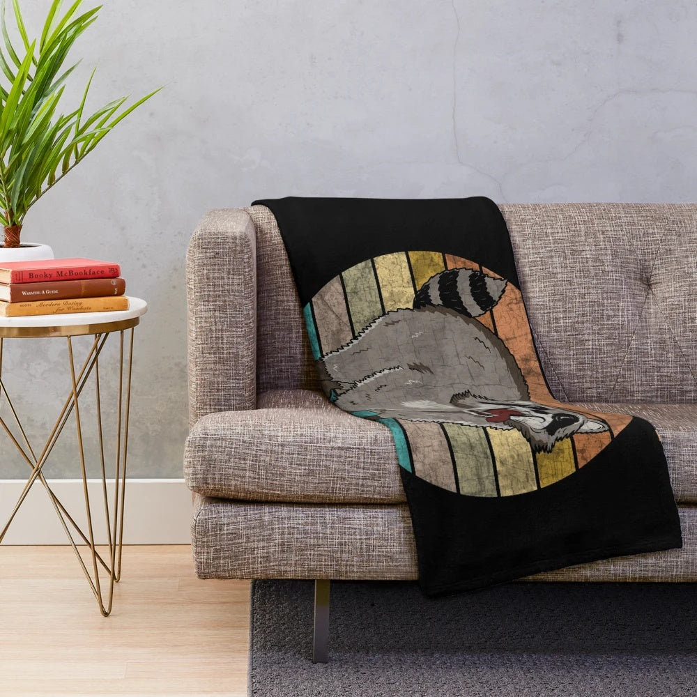 Cute Raccoon Plush Blanket with "Live Fast Eat Trash" Design