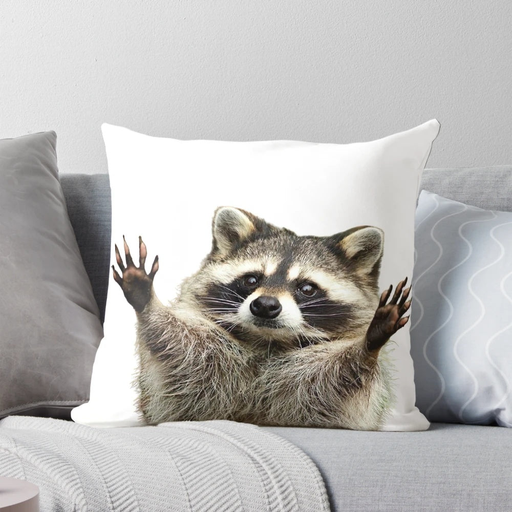 Soft and cuddly racoon-shaped pillow perfect for nursery or children's room