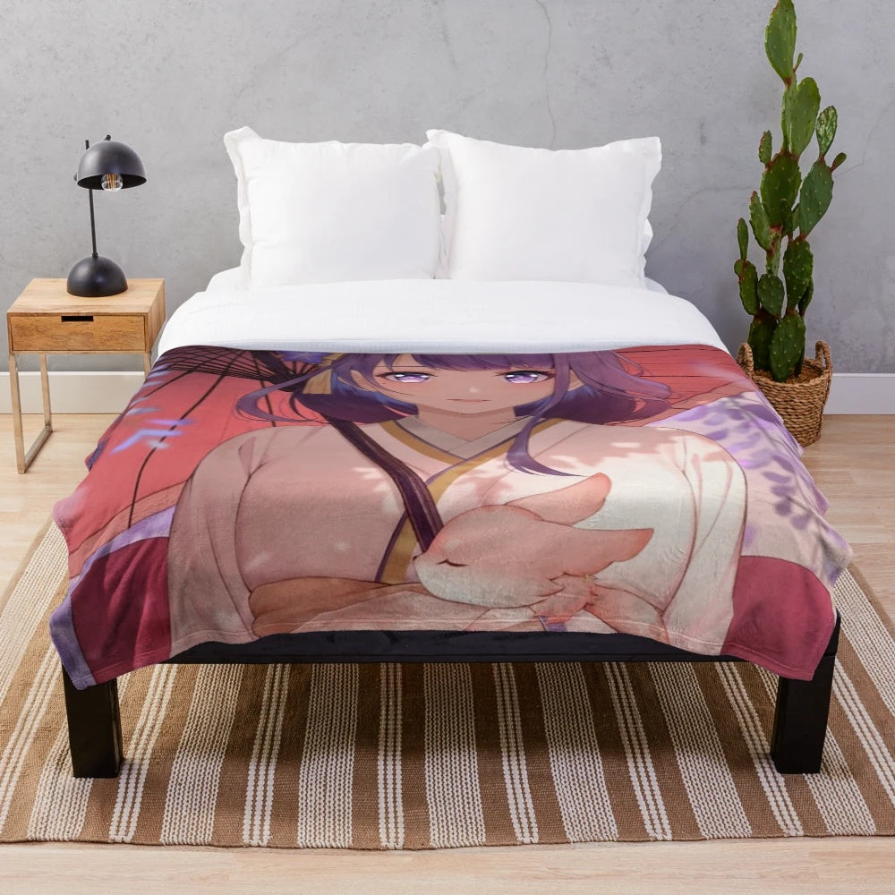 Raiden and Yae anime-style plush blanket