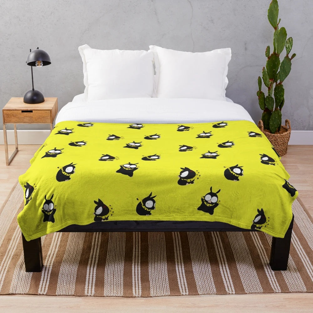 Ranma 1/2 P-Chan inspired plush blanket with a yellow background