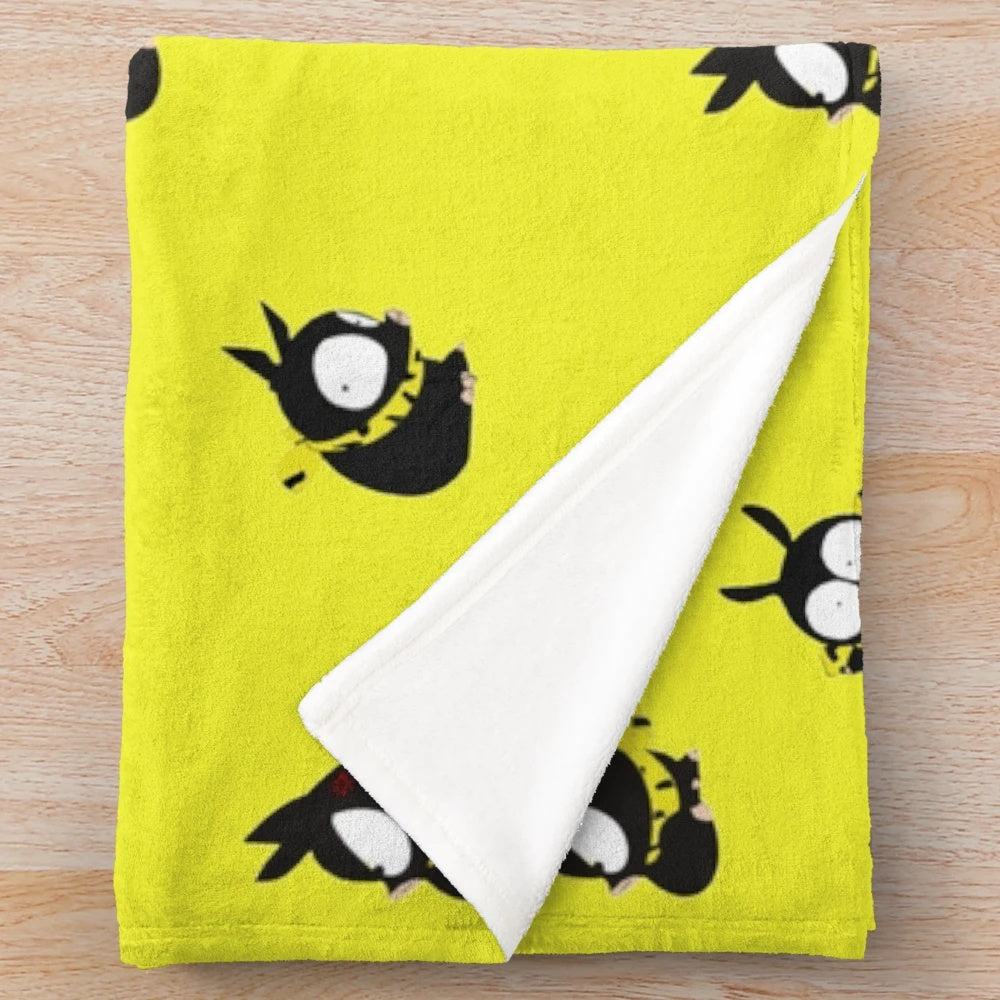 Ranma 1/2 P-Chan inspired plush blanket with a yellow background